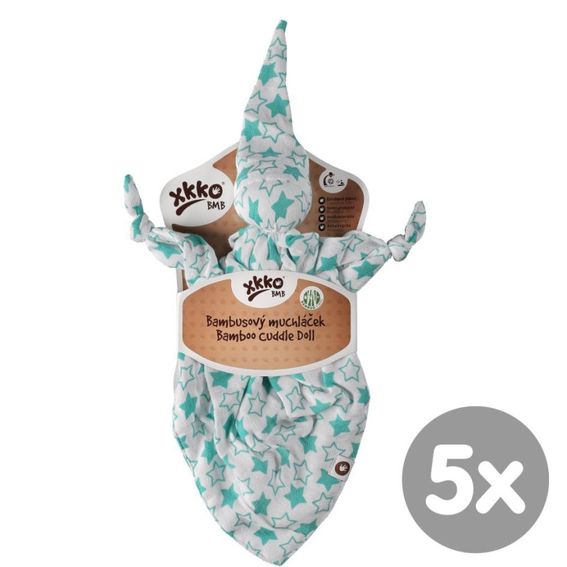 Bamboo cuddly toy XKKO BMB - Little Stars Turquoise 5x1ps (Wholesale packaging)