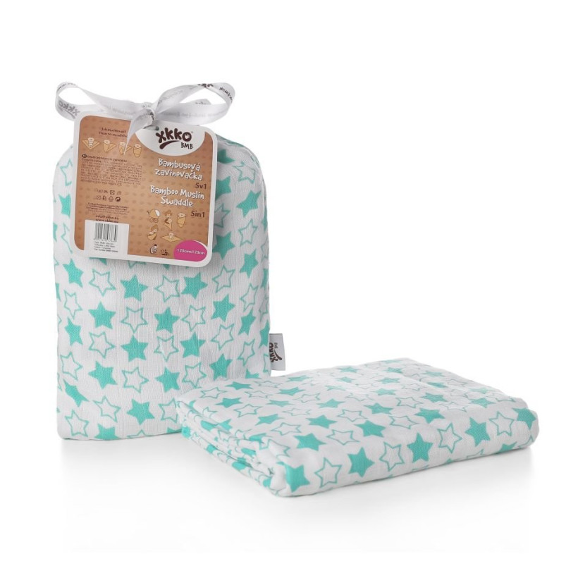 Bamboo swaddle XKKO BMB 120x120 - Little Stars Turquoise