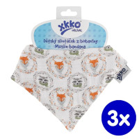 Organic Cotton Muslin Bandana XKKO Organic - Fox&Raccoon 3x1ps (Wholesale pack.)