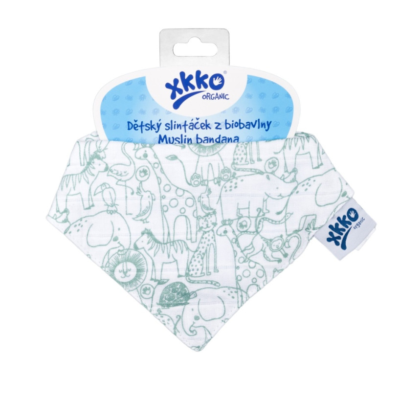 Organic Cotton Muslin Bandana XKKO Organic - Safari W/Granite Green