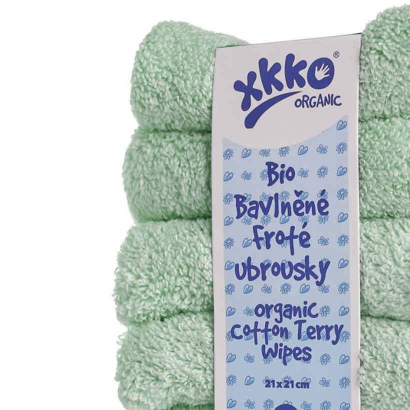 Organic cotton terry wipes XKKO Organic 21x21 - Mint