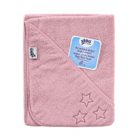 Hooded terry bath towel XKKO Organic 90x90 - Baby Pink Stars 5x1ps (Wholesale pack.)