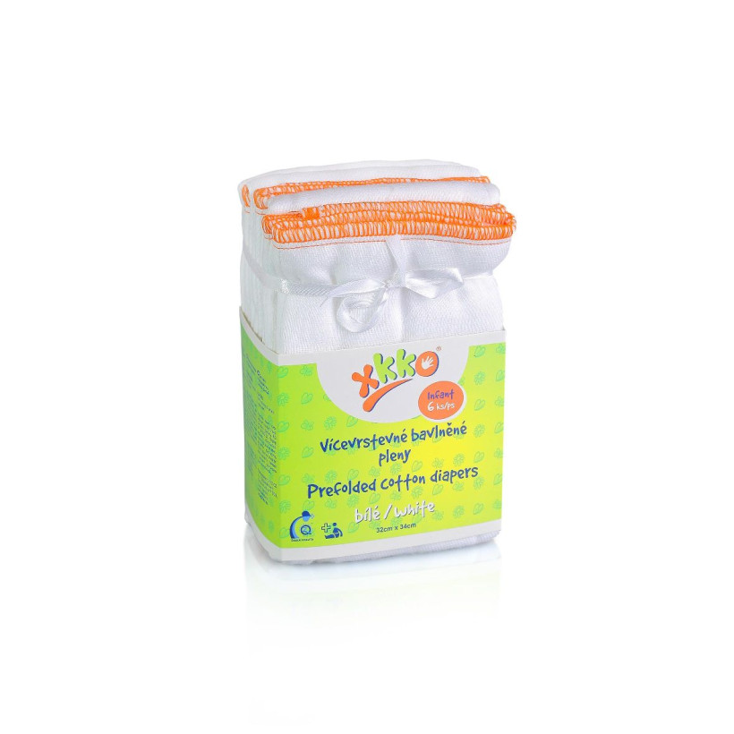 Prefolded Diapers XKKO Classic - Infant White 6x6ps (Wholesale pack.)