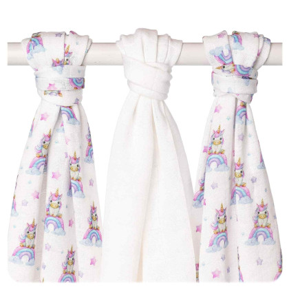 Bamboo muslins XKKO BMB 70x70 Digi - Unicorns MIX 3pcs