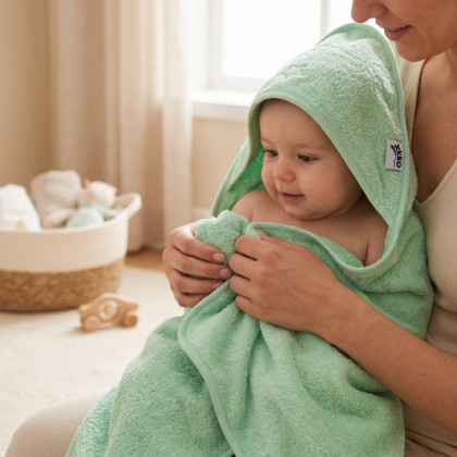 Hooded terry bath towel XKKO Organic 90x90 - Mint Stars