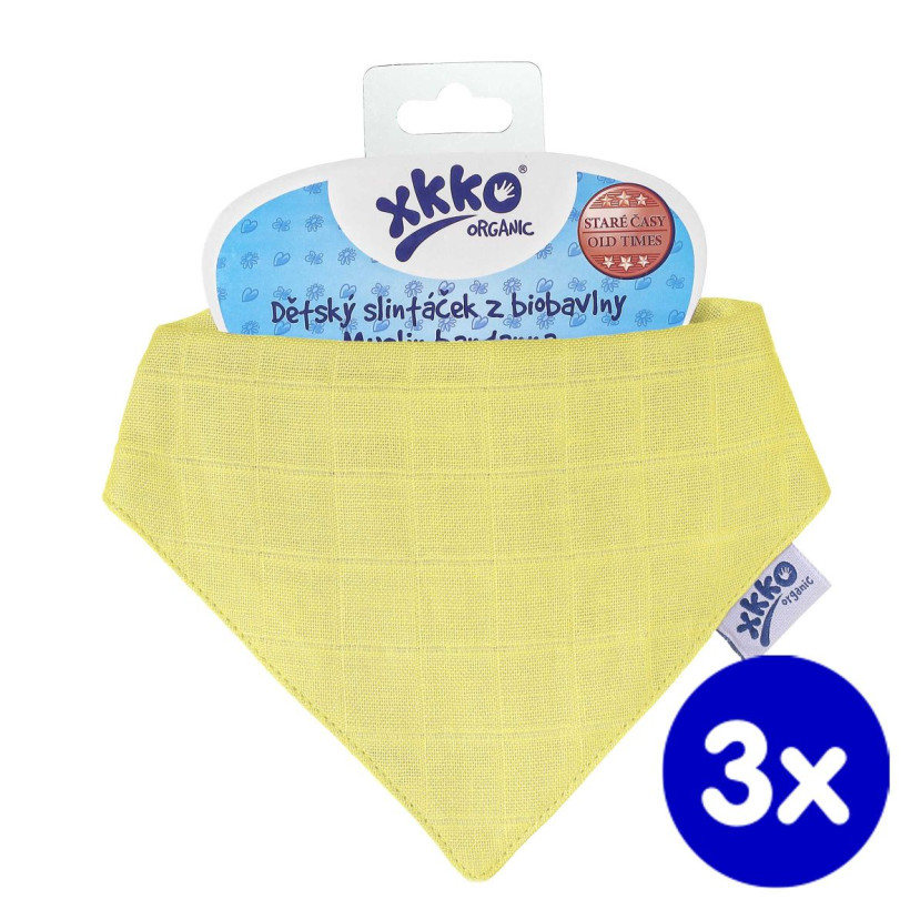 Organic Cotton Muslin Bandana XKKO Organic - Yellow 3x1ps (Wholesale pack.)