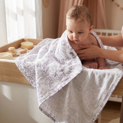 Bamboo muslin towel XKKO BMB 90x100 - Safari W/Lavender Aura