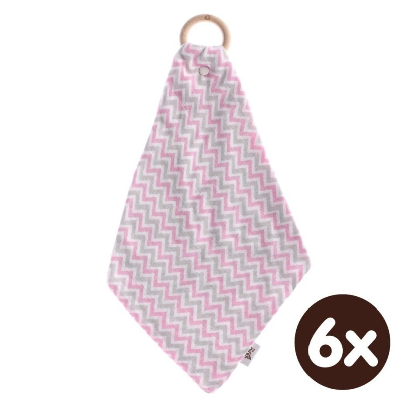XKKO BMB Bamboo teether with Muslin - Chevron Baby Pink 6x1ps (Wholesale pack.)