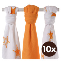 Bamboo muslins XKKO BMB 70x70 - Orange Stars MIX 10x3pcs (Wholesale packaging)