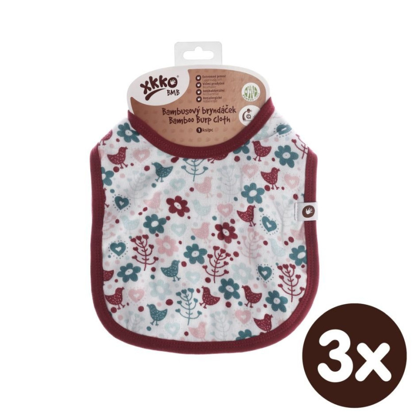 Bamboo Burp Cloth XKKO BMB - Flowers&Birds Girls (with PUL)  3x1ps (Wholesale packaging)