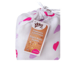 Bamboo swaddle XKKO BMB 120x120 - Lilac Hearts 5x1ps (Wholesale packaging)