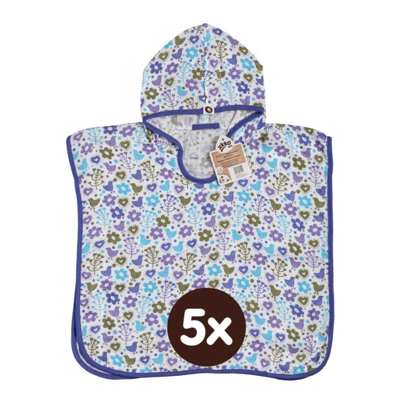 Bamboo Muslin Poncho XKKO BMB - Flowers&Birds Boys 5x1ps (Wholesale pack.)