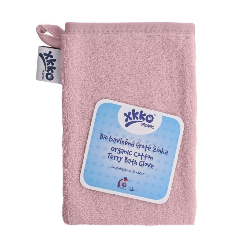 Organic cotton Terry Bath Glove XKKO Organic - Baby Pink 5x1ps (Wholesale pack.)
