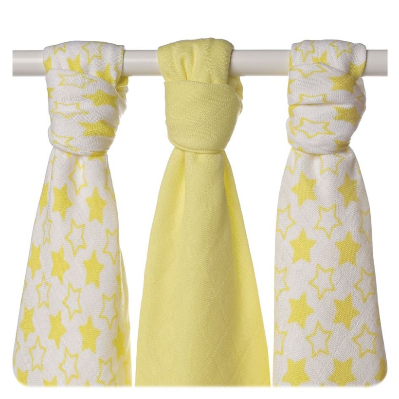 Bamboo muslins XKKO BMB 70x70 - Little Stars Lemon MIX 10x3pcs (Wholesale packaging)