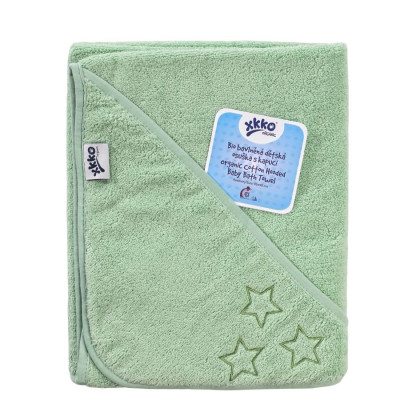 Hooded terry bath towel XKKO Organic 90x90 - Mint Stars