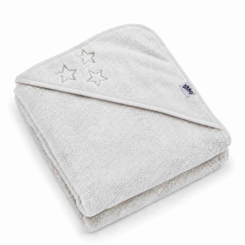 Hooded terry bath towel XKKO Organic 90x90 - White Stars 5x1ps (Wholesale pack.)