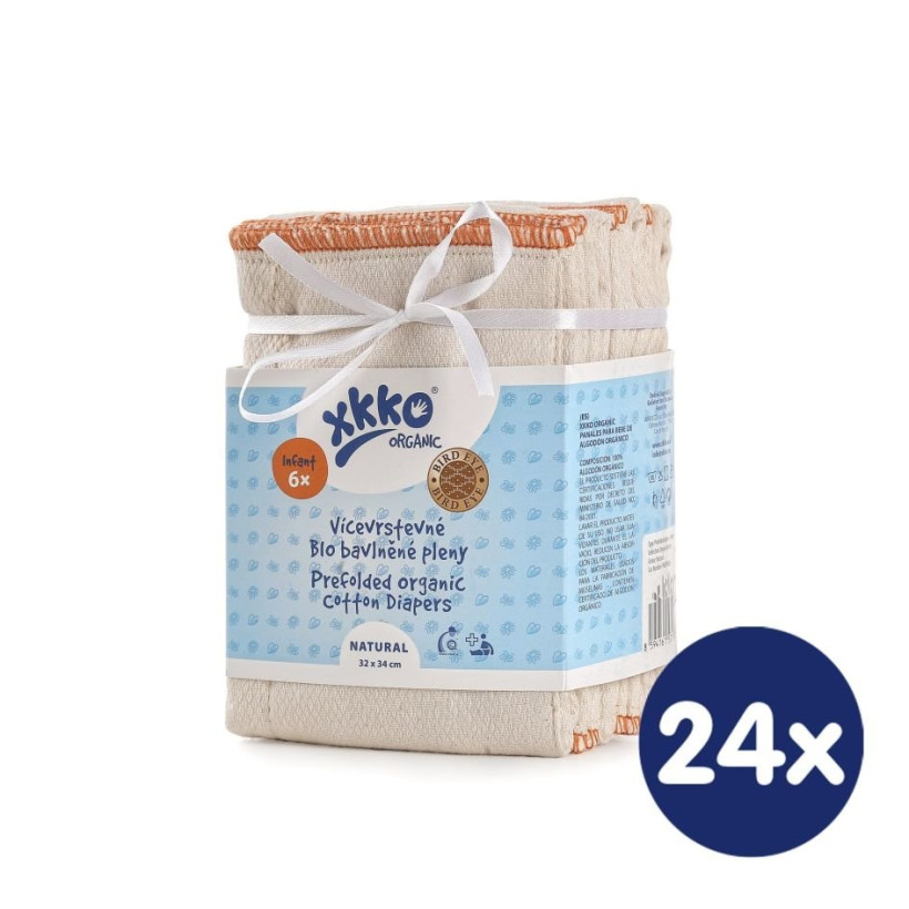 Prefolded Diapers XKKO Organic (4/6/4) - BirdEye Infant Natural 24x6ps (Wholesale pack)