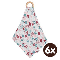 XKKO BMB Bamboo teether with Muslin - Flowers&Birds Girls 6x1ps (Wholesale pack.)