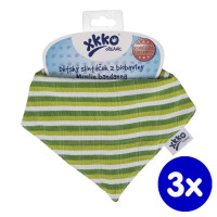 Organic Cotton Muslin Bandana XKKO Organic - Green Stripes 3x1ps (Wholesale pack.)