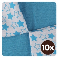 Bamboo muslins XKKO BMB 30x30 - Litte Stars Cyan MIX 10x9pcs (Wholesale packaging)