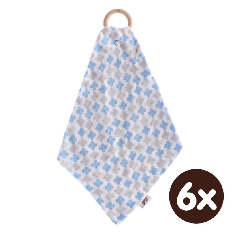 XKKO BMB Bamboo teether with Muslin - Baby Blue Cross 6x1ps (Wholesale pack.)