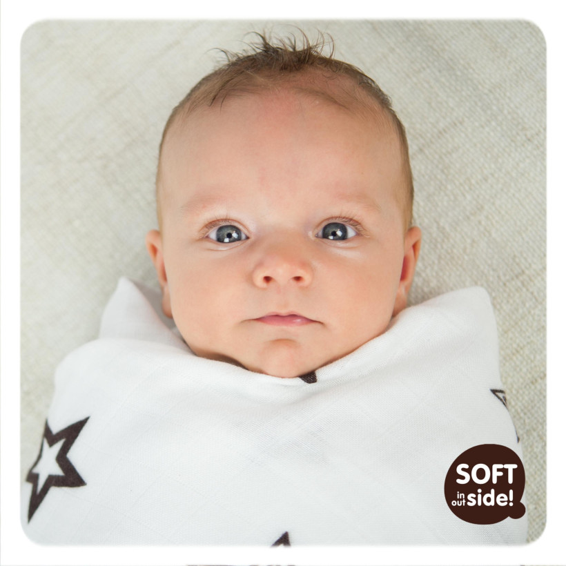 Bamboo swaddle XKKO BMB 120x120 - Natural Brown Stars 5x1ps (Wholesale packaging)