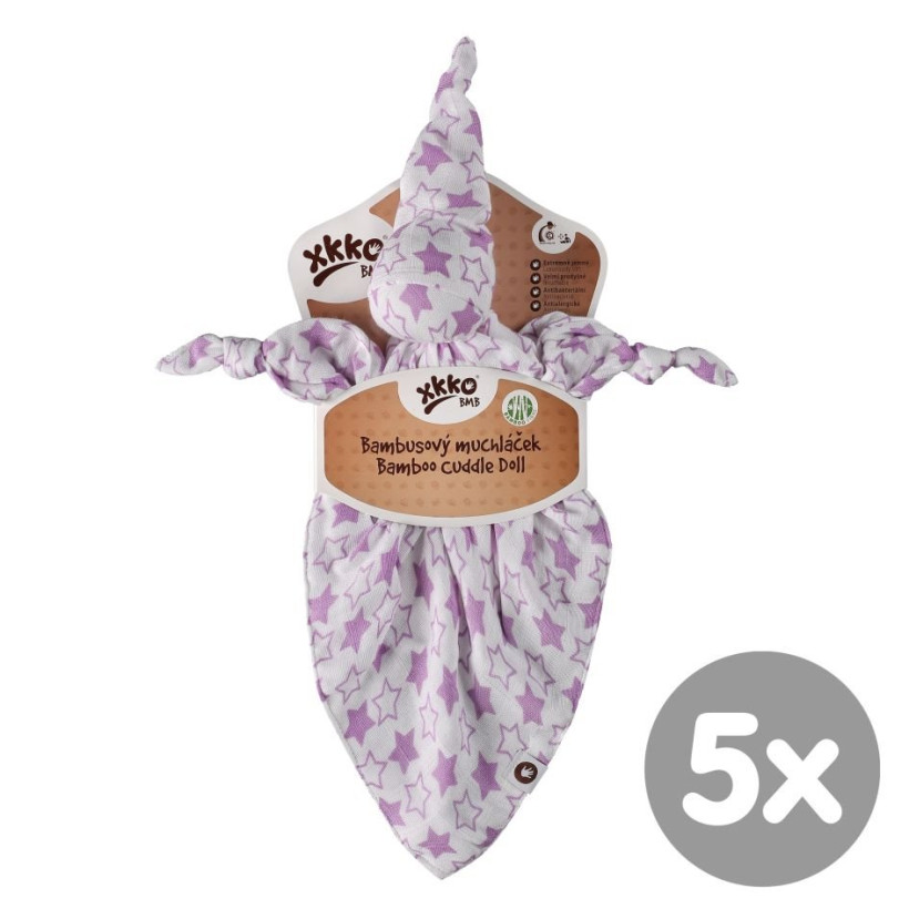 Bamboo cuddly toy XKKO BMB - Little Stars Lilac 5x1ps (Wholesale packaging)