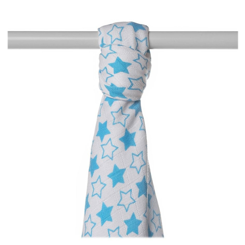 Bamboo muslin towel XKKO BMB 90x100 - LIttle Stars Cyan