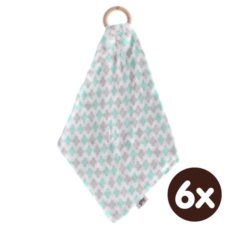 XKKO BMB Bamboo teether with Muslin - Mint Cross 6x1ps (Wholesale pack.)