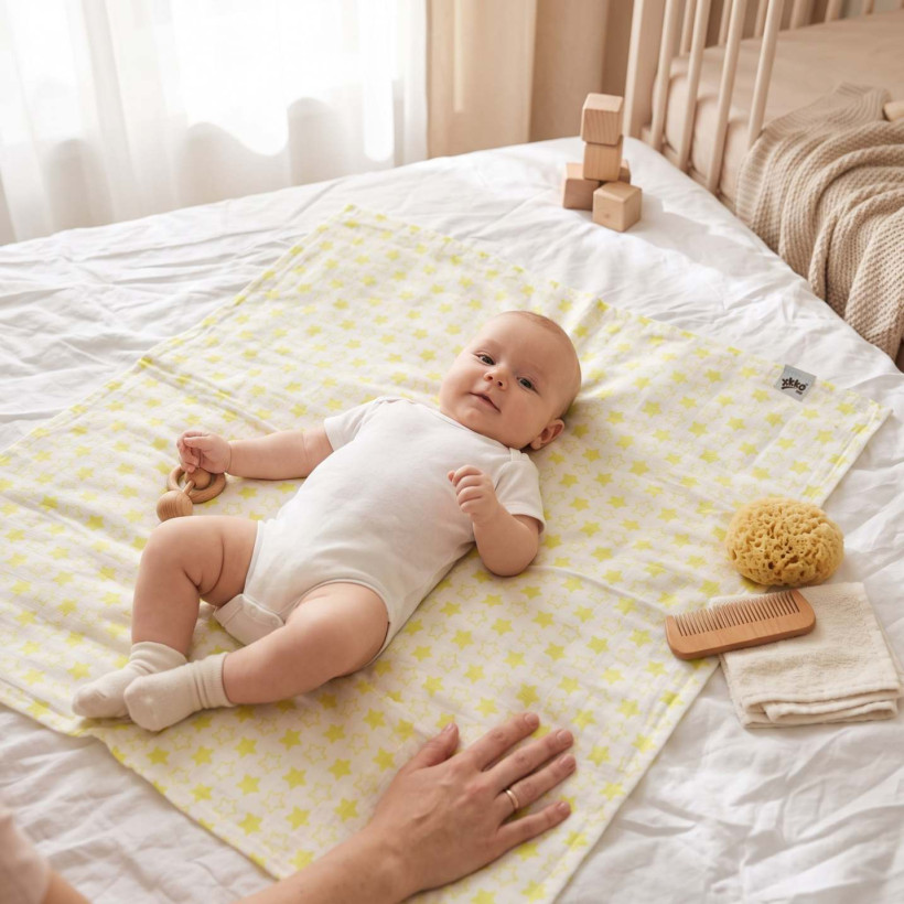 Bamboo muslin towel XKKO BMB 90x100 - LIttle Stars Lemon