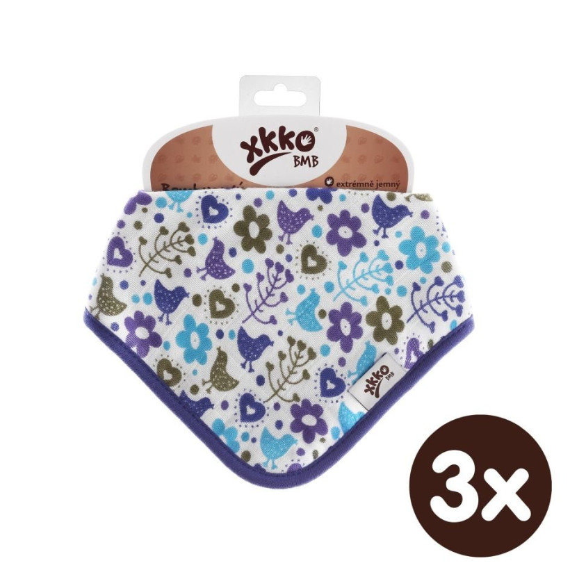Bamboo bandana XKKO BMB - Flowers&Birds Boys 3x1ps Wholesale packing