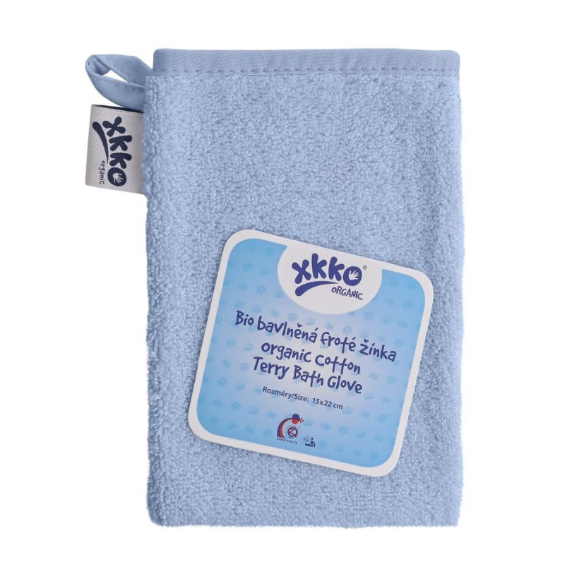 Organic cotton Terry Bath Glove XKKO Organic - Baby Blue 5x1ps (Wholesale pack.)