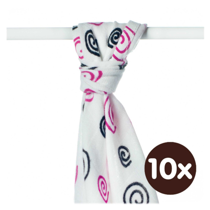 Bamboo muslin towel XKKO BMB 90x100 - Magenta Spirals 10x1pcs (Wholesale packaging)