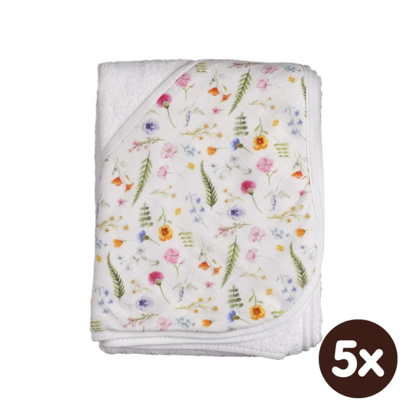 Hooded bamboo terry towel XKKO BMB 90x90 - Summer Meadow 5x1ps (Wholesale packaging)