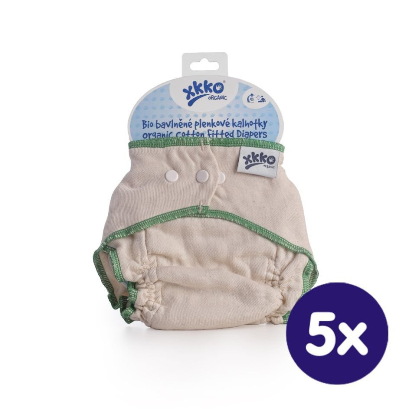 Organic cotton fitted diaper XKKO Organic - Natural Size L 5x1ps (Wholesale pack.)