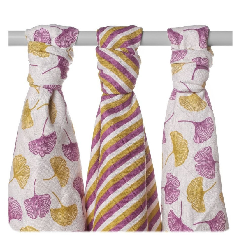 Organic Cotton Muslins XKKO Organic 70x70 Old Times - Ginkgo 5x3ps (Wholesale pack.)