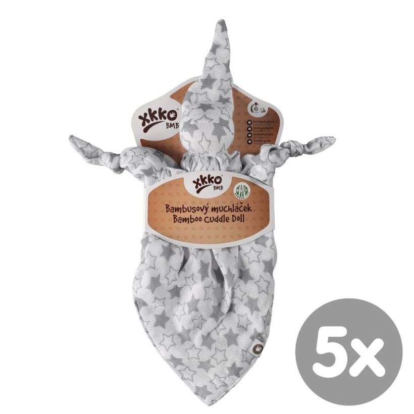 Bamboo cuddly toy XKKO BMB - Little Stars Silver 5x1ps (Wholesale packaging)