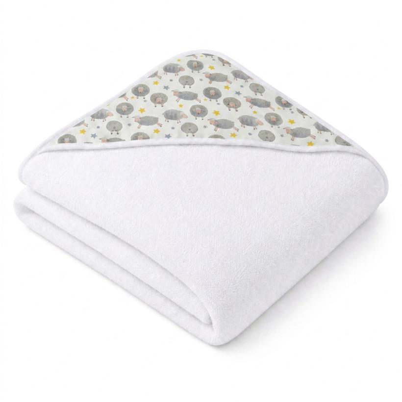 Hooded bamboo terry towel XKKO BMB 90x90 - Dreamy Sheeps