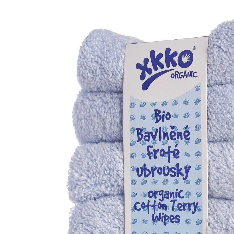 Organic cotton terry wipes XKKO Organic 21x21 - Baby Blue