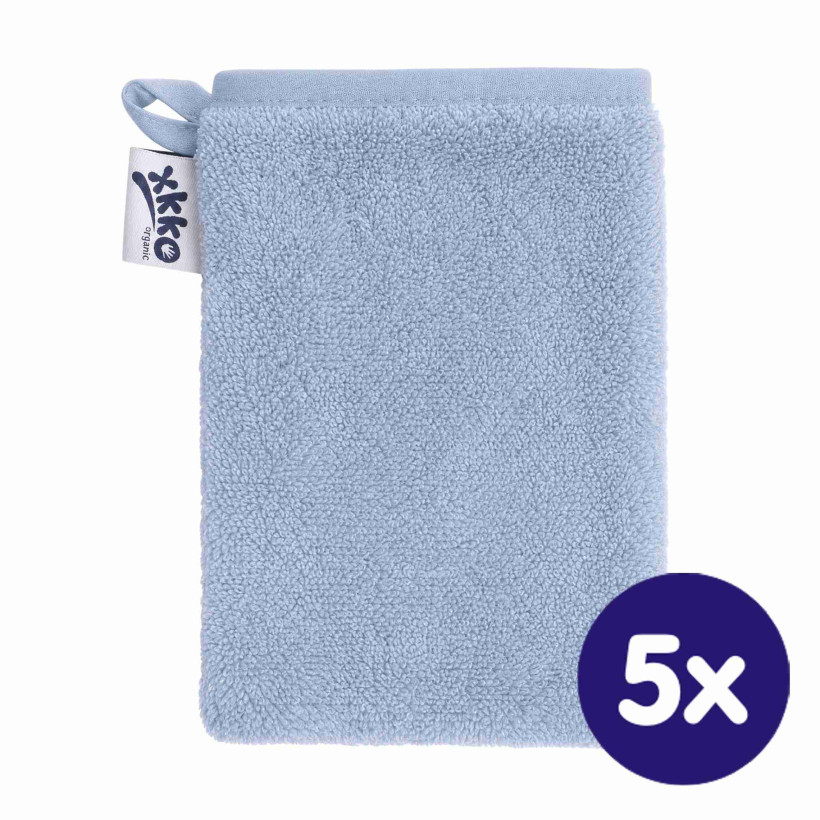 Organic cotton Terry Bath Glove XKKO Organic - Baby Blue 5x1ps (Wholesale pack.)