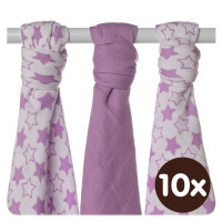 Bamboo muslins XKKO BMB 70x70 - Little Stars Lilac MIX 10x3pcs (Wholesale packaging)