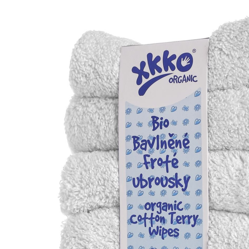 Organic cotton terry wipes XKKO Organic 21x21 - White 5x6ps (Wholesale pack.)