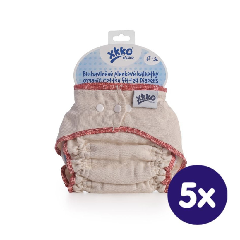 Organic cotton fitted diaper XKKO Organic - Natural Size M 5x1ps (Wholesale pack.)