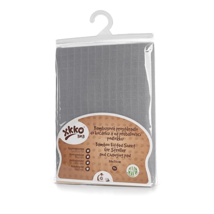 Bamboo muslin fitted sheet XKKO BMB 50x70 - Baby Grey