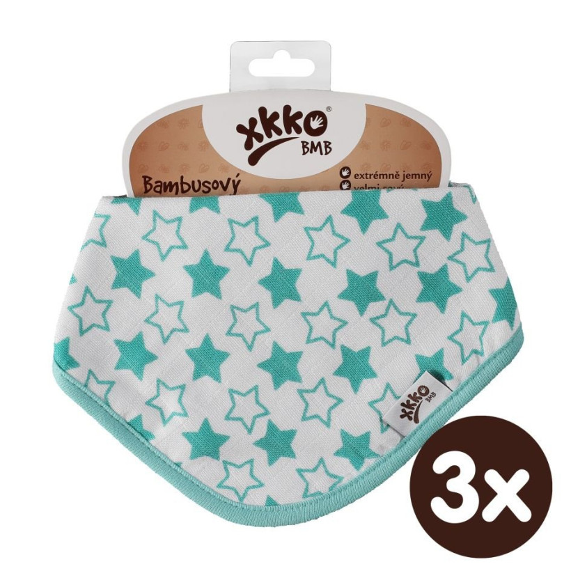 Bamboo bandana XKKO BMB - Little Stars Turquoise 3x1ps Wholesale packing