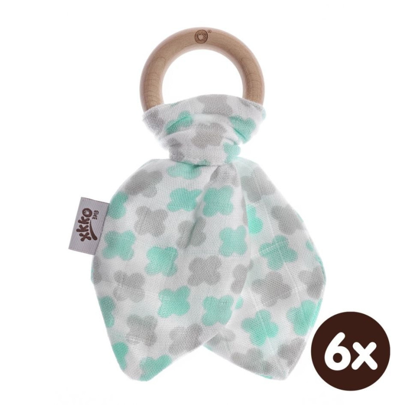 XKKO BMB Bamboo teether with Leaves - Mint Cross 6x1ps (Wholesale pack.)