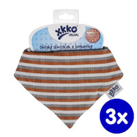 Organic Cotton Muslin Bandana XKKO Organic - Brown Stripes 3x1ps (Wholesale pack.)