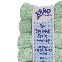 Organic cotton terry wipes XKKO Organic 21x21 - Mint 5x6ps (Wholesale pack.)