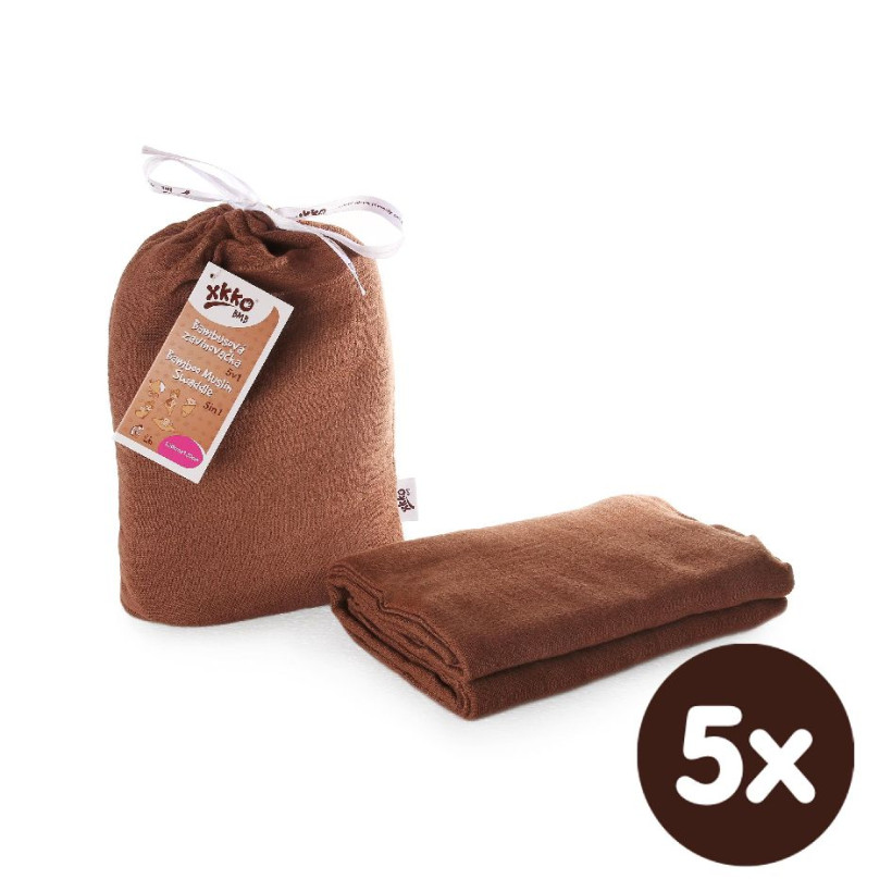 Bamboo swaddle XKKO BMB 120x120 - Milk Choco 5x1ps (Wholesale packaging)
