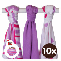 Bamboo muslins XKKO BMB 70x70 - Hearts&Waves Lilac MIX 10x3pcs (Wholesale packaging)